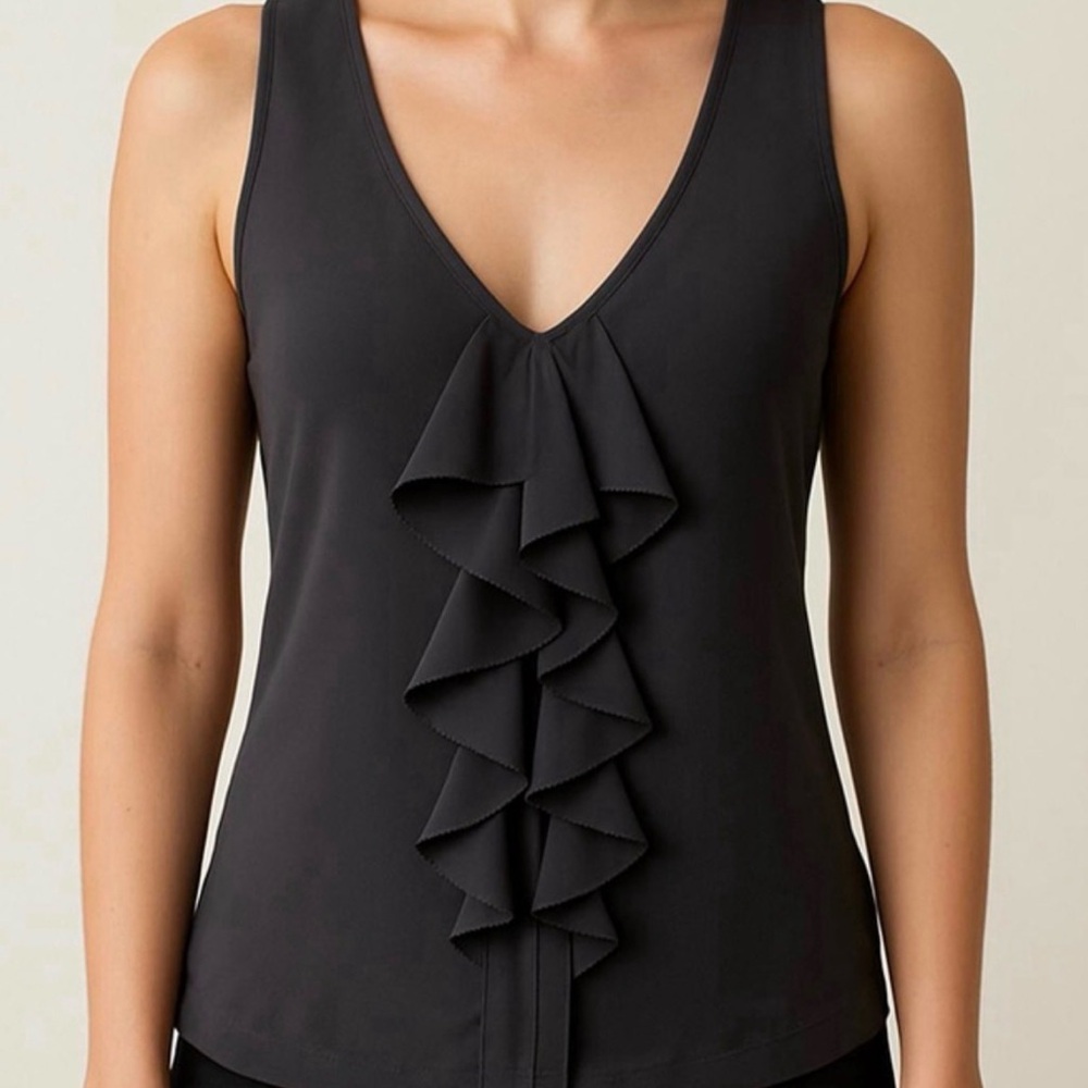 Tory Burch Black Ruffle V-Neck Tank